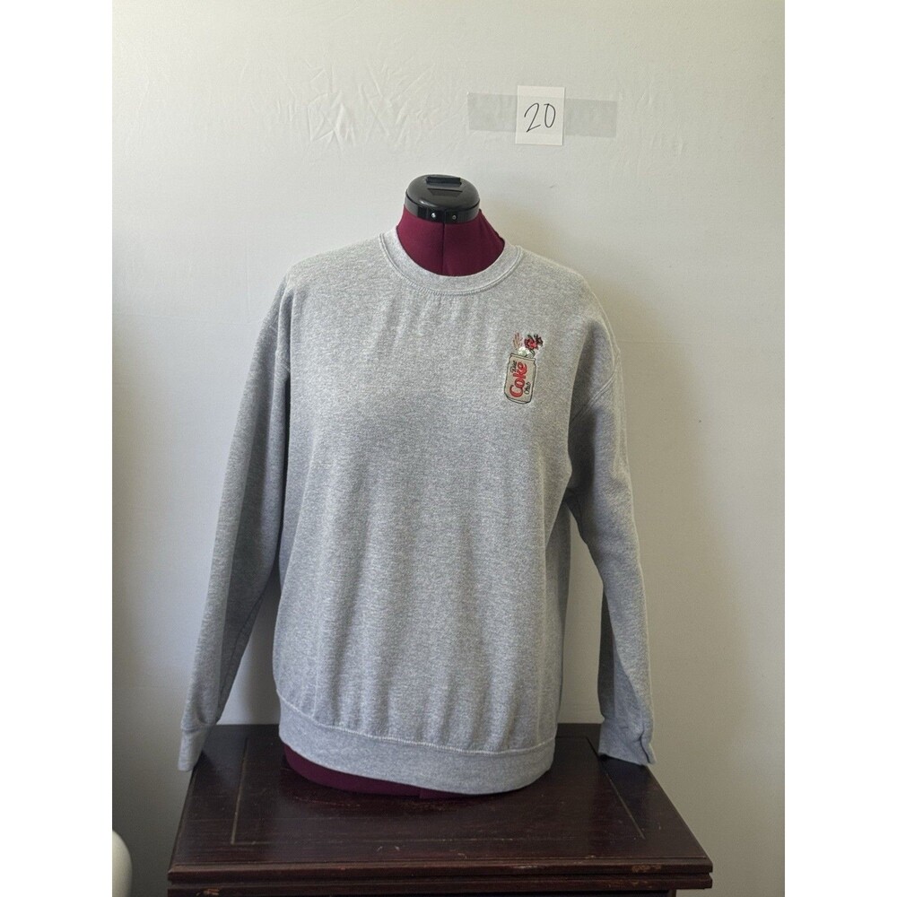 Coca Cola Diet Coke Floral Embroidered Gray Crewneck Sweatshirt Size Large - Picture 2 of 6